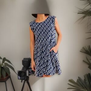 Maeve Anthropologie Lisanne Textured Navy Blue Tunic Mini Dress Pockets SX XS